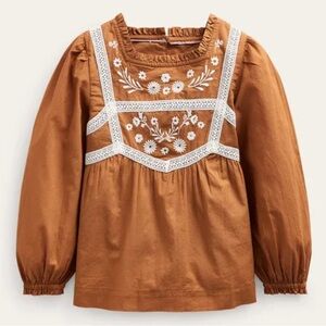 NWOT Mini Boden Pretty Lace Blouse long sleeve size 9-10y